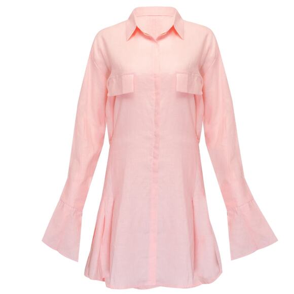 Palm Collective Mila Shirt Dress Linen Light Pink Size X-Small - Picture 1 of 15